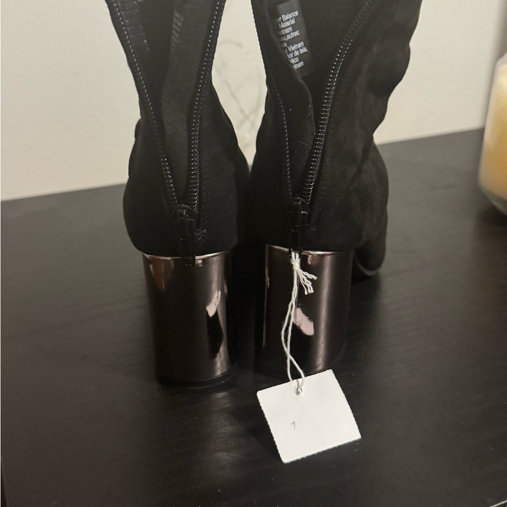 Christian Siriano Black Boots with Metallic Heels